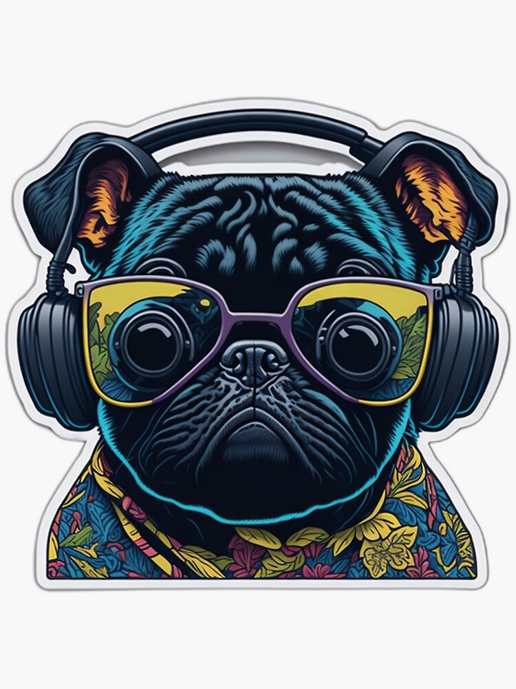 Funny Pug with sunglasses and headphones | Sticker