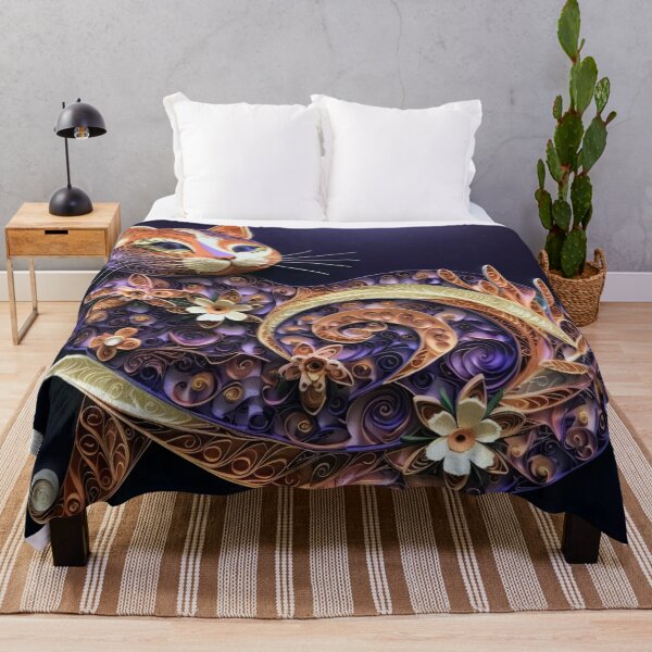 Item preview, Illustration of a cat with floral ornament on a dark background. designed and sold by aiphotosart.