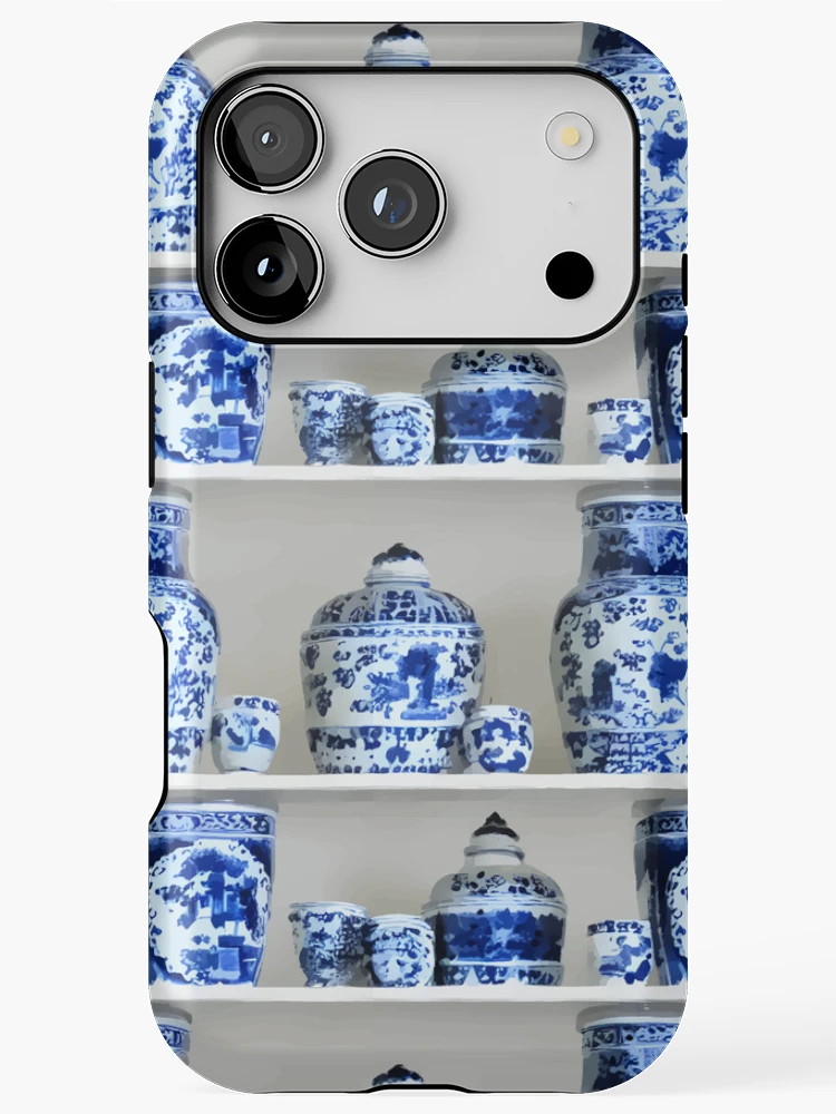 Shelves with blue and white chinoiserie jars