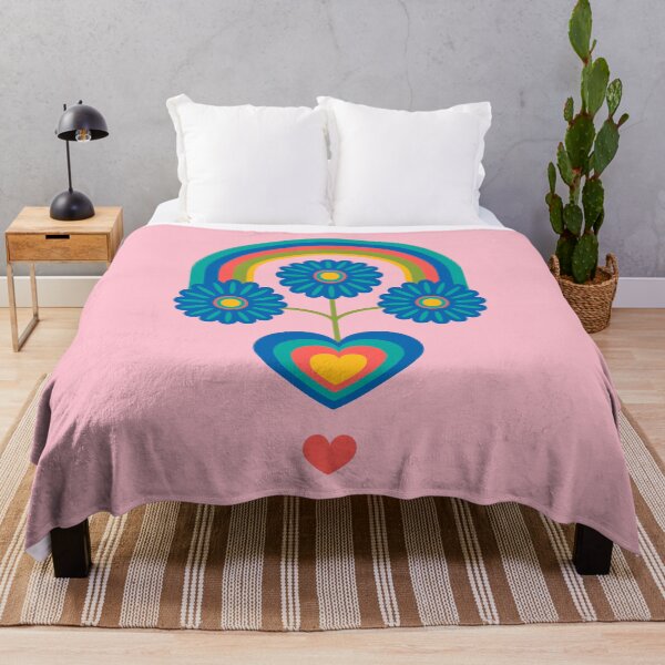 Item preview, UNDER THE RAINBOW Folk Art Mid-Century Modern Scandi Floral SINGLE GRAPHIC With Flowers and Hearts on Pink - UnBlink Studio by Jackie Tahara designed and sold by Jackie Tahara of UnBlink Studio.