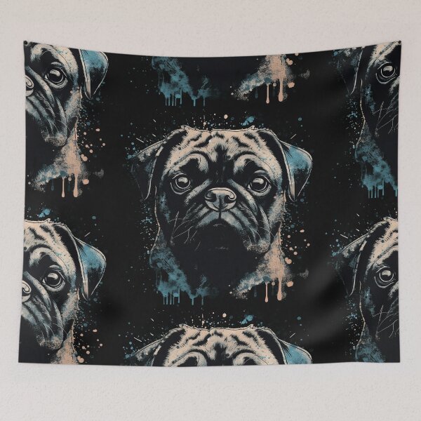Item preview, A Pug In Distressed Teal and Grey Style For Dark T-shirts designed and sold by GVRDesign.