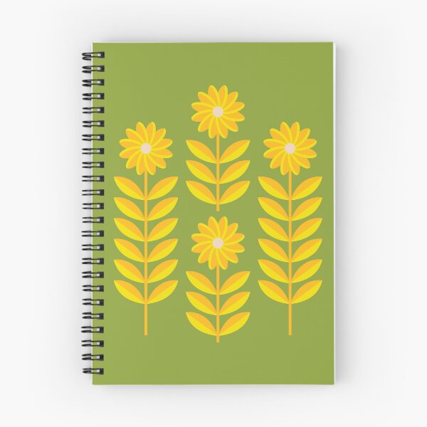 Item preview, LOVE ME LOVE ME NOT Folk Art Mid-Century Modern Scandi Floral SINGLE GRAPHIC With Daisy Flowers and Leaves in Yellow Orange on Green - UnBlink Studio by Jackie Tahara designed and sold by Jackie Tahara of UnBlink Studio.