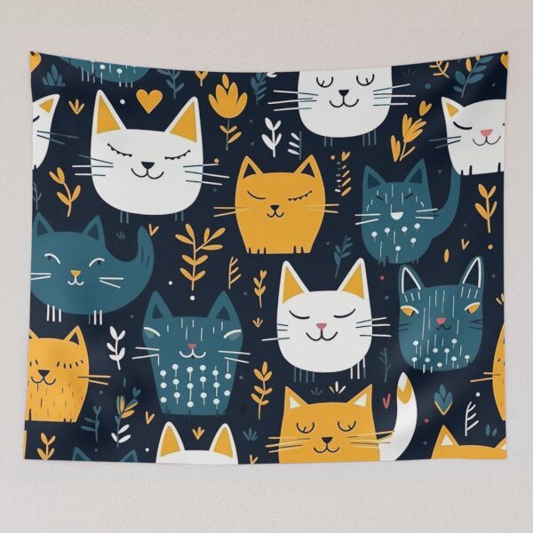 Item preview, Blue, Yellow and White Cat Pattern designed and sold by ShopWilPrints.