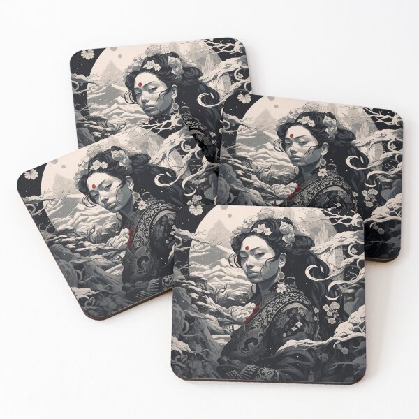 Artikelvorschau, Ukiyo-e Fairy Tale Female Empowerment Black and White Female Portrait entworfen und verkauft von BrandonArtWorld.