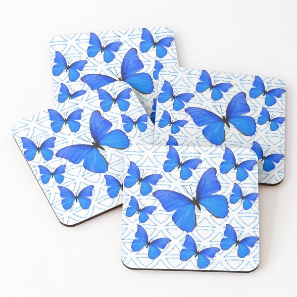 Item preview,  TROPICAL BLUE BUTTERFLIES WHITE ABSTRACT PATTERNS ART designed and sold by sharlesart.