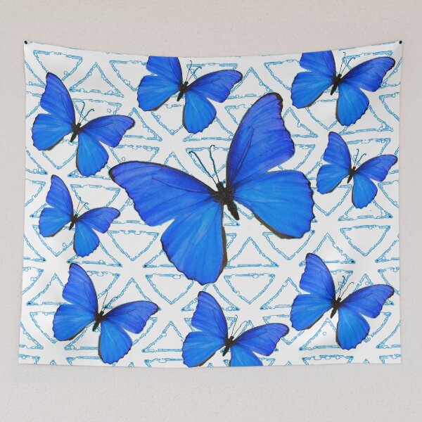 Item preview,  TROPICAL BLUE BUTTERFLIES WHITE ABSTRACT PATTERNS ART designed and sold by sharlesart.