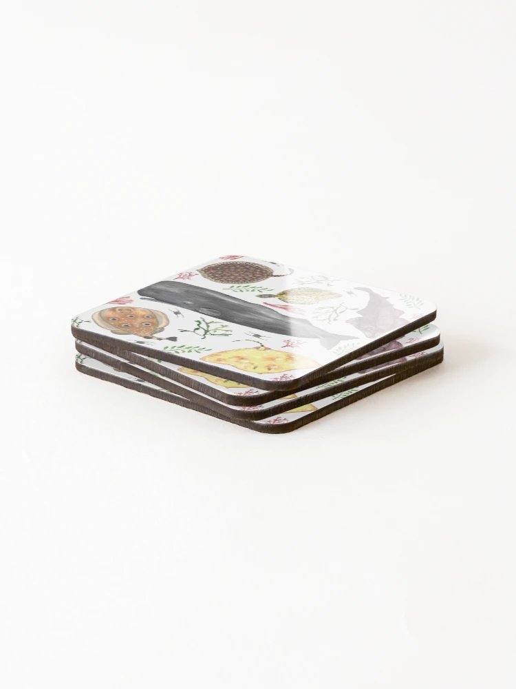 Thumbnail 4 of 5, Coasters (Set of 4), Ocean Creatures Pattern designed and sold by RaggedyMoth.