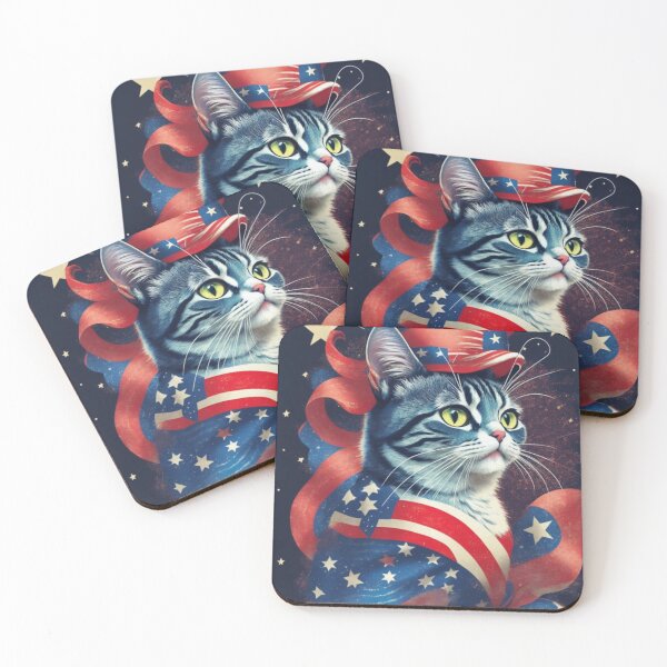 Item preview, Sparkling Independence - Patriotic Cat with Star-Spangled Hat designed and sold by LEVI SALVIAN JANITRA.