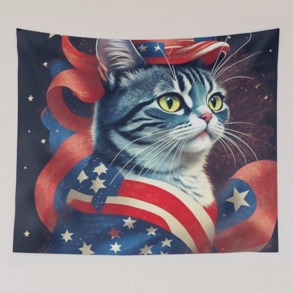 Item preview, Sparkling Independence - Patriotic Cat with Star-Spangled Hat designed and sold by LEVI SALVIAN JANITRA.