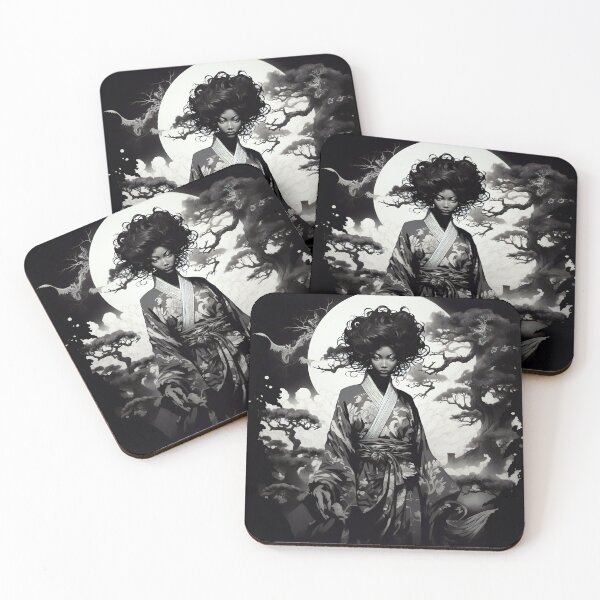 Artikelvorschau, Ukiyo-e Fairy Tale Female Empowerment Black and White Female Portrait entworfen und verkauft von BrandonArtWorld.
