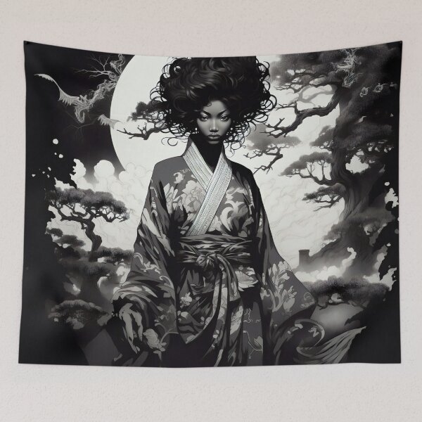 Item preview, Ukiyo-e Fairy Tale Female Empowerment Black and White Female Portrait designed and sold by BrandonArtWorld.