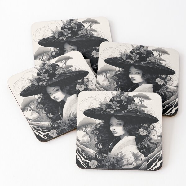 Artikelvorschau, Ukiyo-e Fairy Tale Female Empowerment Black and White Female Portrait entworfen und verkauft von BrandonArtWorld.