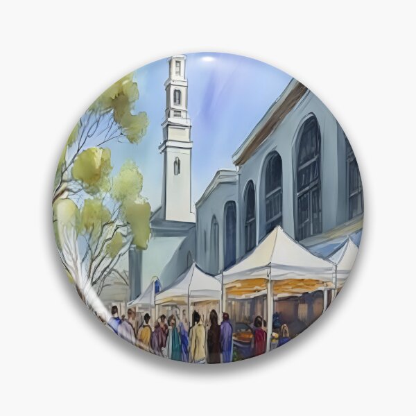 Artikelvorschau, Vom Bauernhof auf die Leinwand: Erleben Sie die lebendige Energie des Gemäldes „Ferry Building Farmers Market San Francisco“ entworfen und verkauft von Tamas Das.