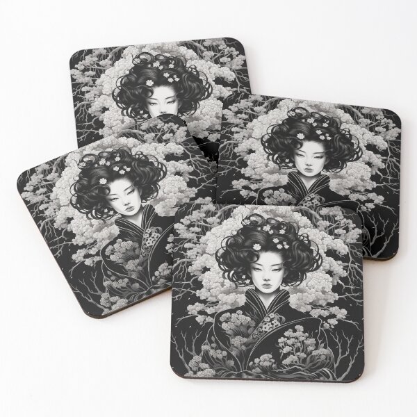 Artikelvorschau, Ukiyo-e Fairy Tale Female Empowerment Black and White Female Portrait entworfen und verkauft von BrandonArtWorld.