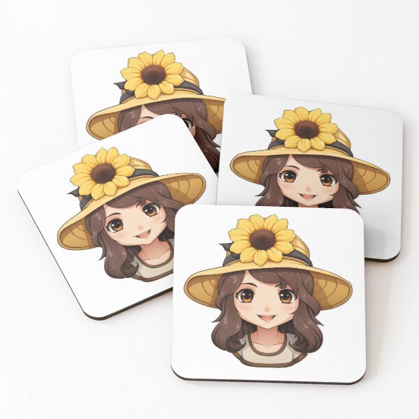 Item preview, Cute Flower girl wearing a sunhat, sunflower themed, cartoon style designed and sold by HandCraftedArt.