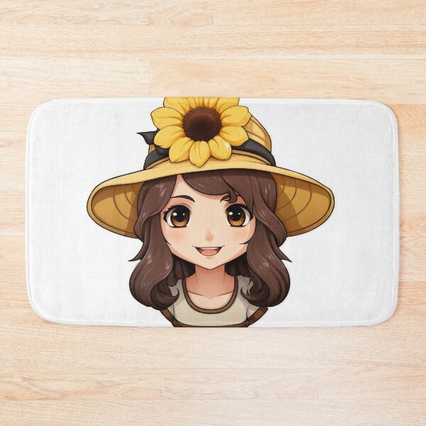 Item preview, Cute Flower girl wearing a sunhat, sunflower themed, cartoon style designed and sold by HandCraftedArt.