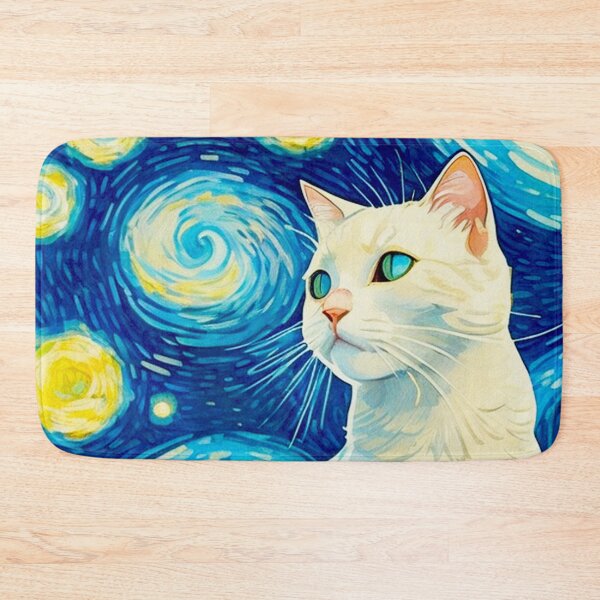 Item preview, The Starry Night, Vincent Van Gogh Inspired White Cat Art designed and sold by Vangoholic.