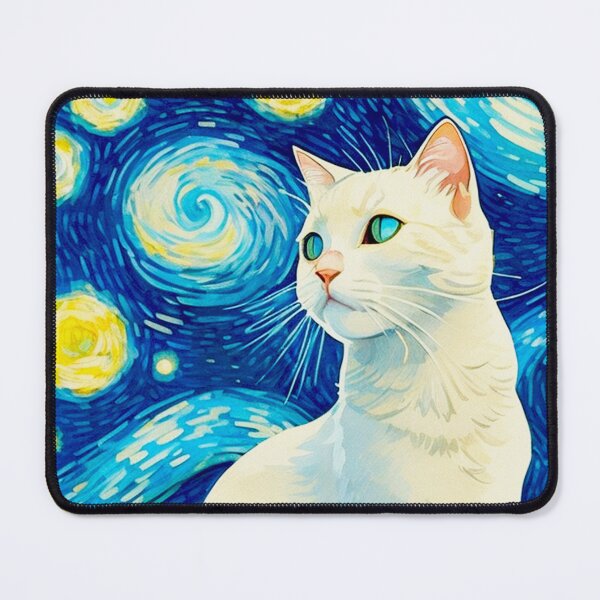 Item preview, The Starry Night, Vincent Van Gogh Inspired White Cat Art designed and sold by Vangoholic.