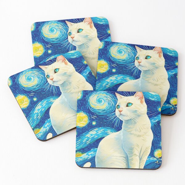 Artikelvorschau, Die Sternennacht, Vincent Van Gogh inspirierte die Kunst der weißen Katze entworfen und verkauft von Vangoholic.