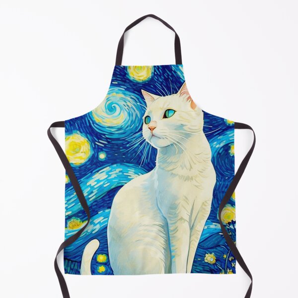 Item preview, The Starry Night, Vincent Van Gogh Inspired White Cat Art designed and sold by Vangoholic.