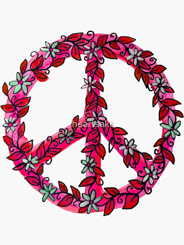 Thumbnail 3 of 3, Sticker, Flower Power Peace Sign designed and sold by heartsake.