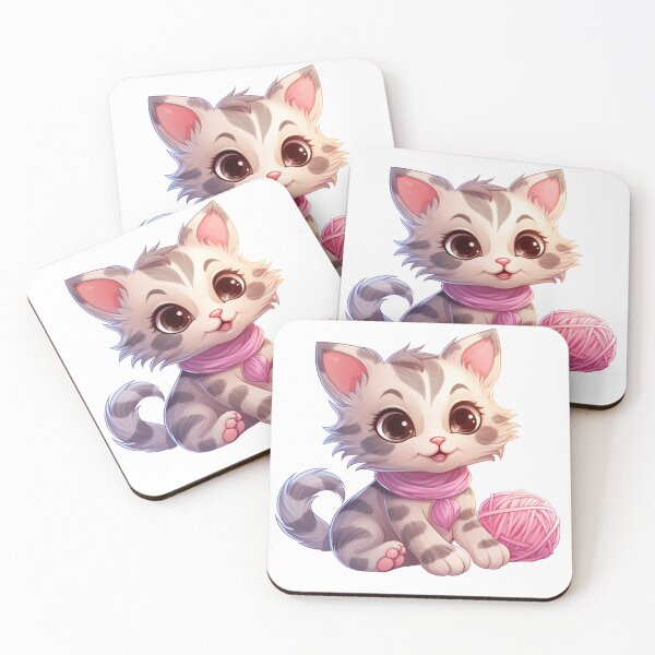 Item preview, Cute kitten playing with pink yarn, cartoon style, kitten playing designed and sold by HandCraftedArt.