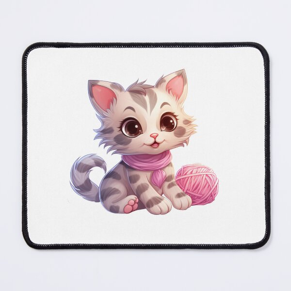 Item preview, Cute kitten playing with pink yarn, cartoon style, kitten playing designed and sold by HandCraftedArt.