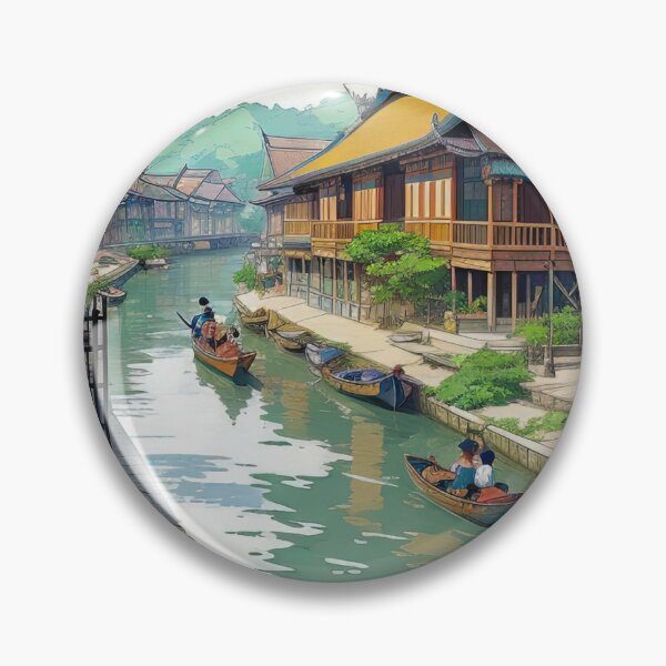 Item preview, Abstract Taiwanese canal village illustration designed and sold by ArtyBuys.