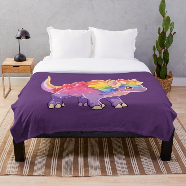 Aperçu de l'œuvre Tricératops arc-en-ciel | Pop art kawaii mignon créée et vendue par InkedBeasts.