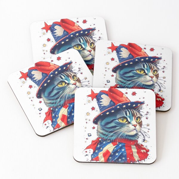 Item preview, Shimmering America - Nationalistic Feline wearing Starry Cap designed and sold by LEVI SALVIAN JANITRA.