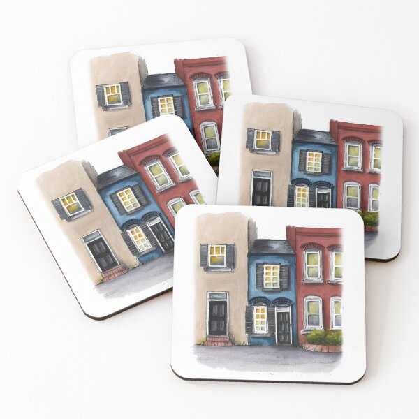 Item preview, Colourful row houses watercolour painting designed and sold by Funsize-Art.