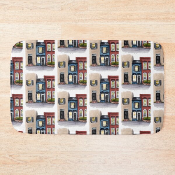 Item preview, Colourful row houses watercolour painting designed and sold by Funsize-Art.