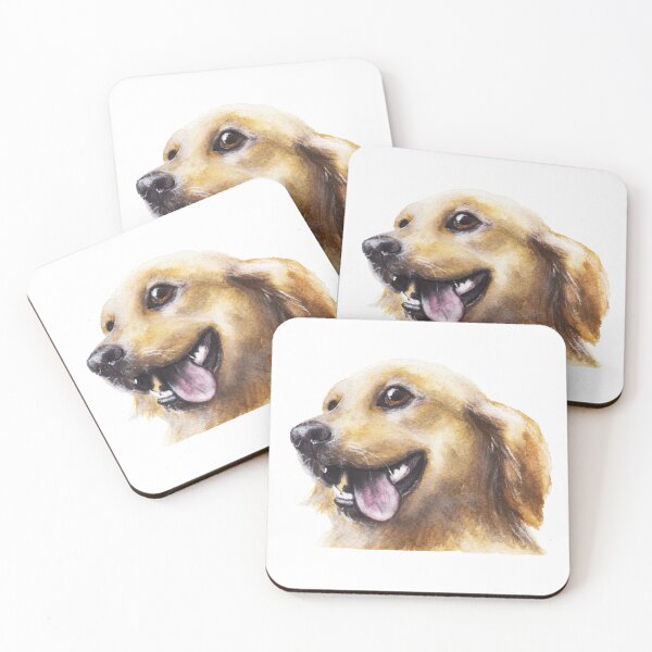 Item preview, Happy Golden Retriever dog watercolour painting designed and sold by Funsize-Art.