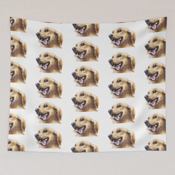 Item preview, Happy Golden Retriever dog watercolour painting designed and sold by Funsize-Art.