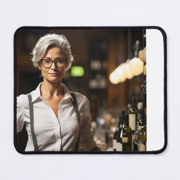 Item preview, Senior Lady Sommelier Decanting Wine for Upscale Restaurant designed and sold by TheBrainArt.