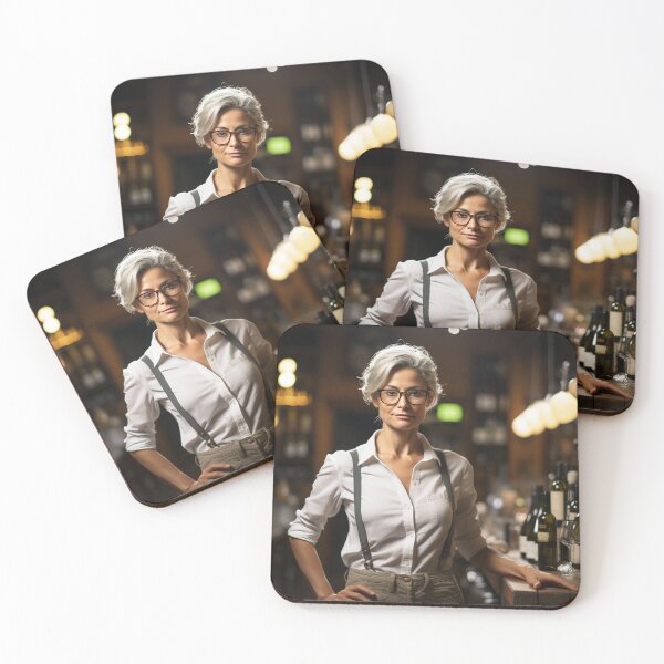 Item preview, Senior Lady Sommelier Decanting Wine for Upscale Restaurant designed and sold by TheBrainArt.