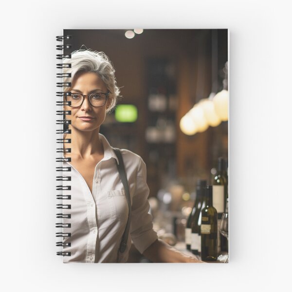 Item preview, Senior Lady Sommelier Decanting Wine for Upscale Restaurant designed and sold by TheBrainArt.