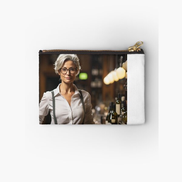 Item preview, Senior Lady Sommelier Decanting Wine for Upscale Restaurant designed and sold by TheBrainArt.