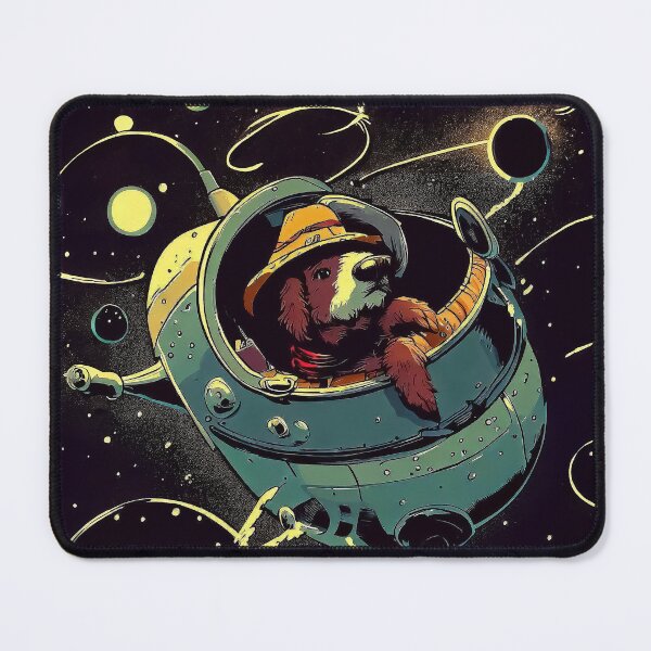 Item preview, Airedale terrier dog travel in spaceship by space retro cartoon designed and sold by TomFrontierArt.