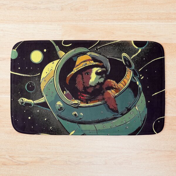 Item preview, Airedale terrier dog travel in spaceship by space retro cartoon designed and sold by TomFrontierArt.