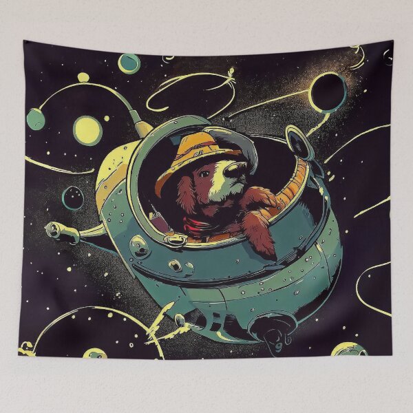 Item preview, Airedale terrier dog travel in spaceship by space retro cartoon designed and sold by TomFrontierArt.