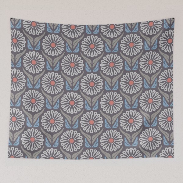 Item preview, KF 0077 C - Vintage Retro Dahlia Flower 70s Modern Geometric Floral Pattern designed and sold by KhakiFinch.