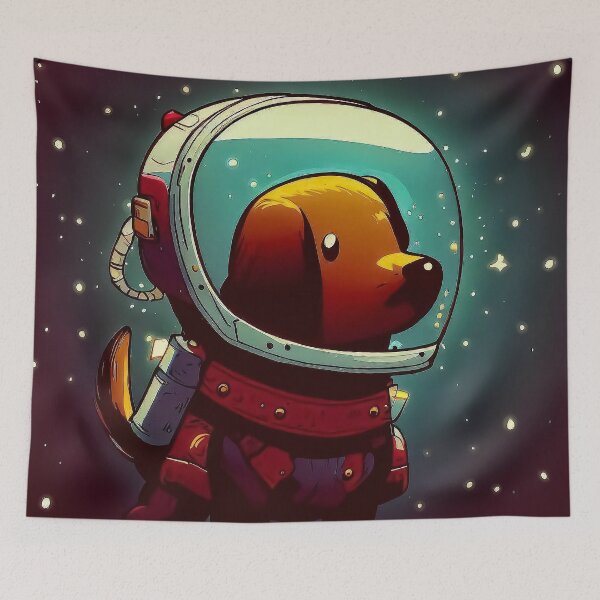 Item preview, dachshund sausage dog astronaut in space retro cartoon designed and sold by TomFrontierArt.