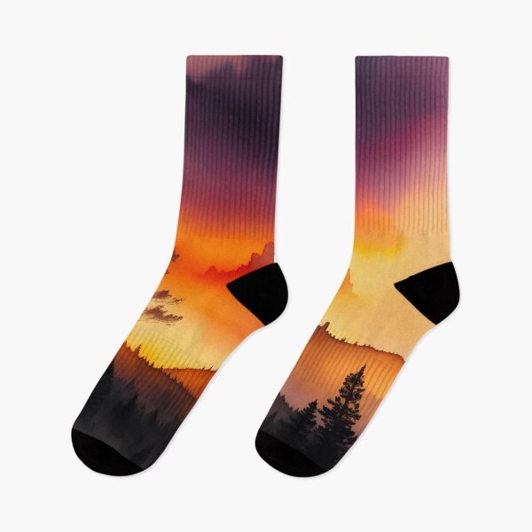 Item preview, Watercolour Landscape Mountains Sunset designed and sold by druidwolfart.
