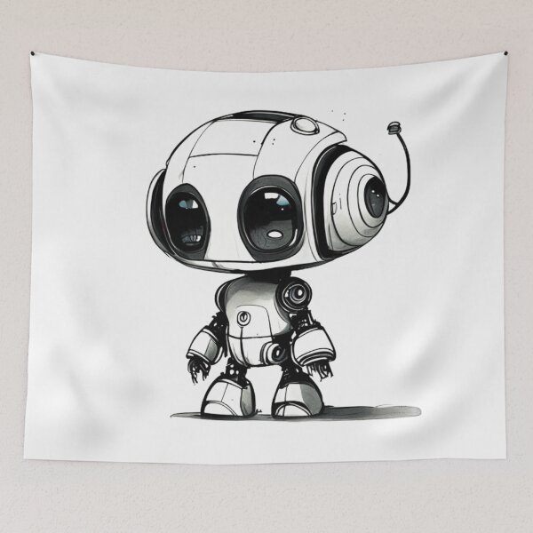 Item preview, Cute Little Robot Black and White Design for T-Shirts and Canvas designed and sold by byaz3.