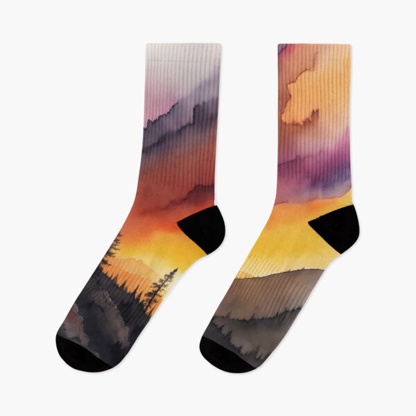 Item preview, Watercolour Landscape Mountains Sunset designed and sold by druidwolfart.