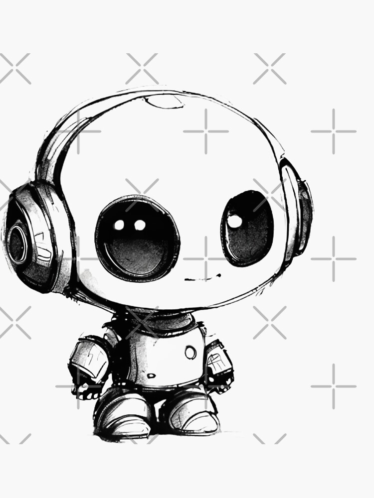 Conception mignonne de petit robot noir et blanc pour les T shirts et la toile Sticker