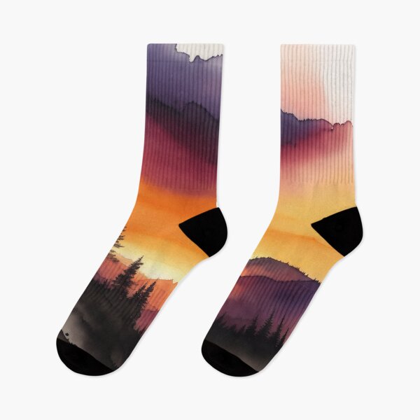 Item preview, Watercolour Landscape Mountains Sunset designed and sold by druidwolfart.