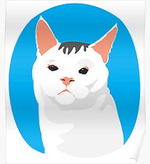 Goofy White Cat Portrait Poster