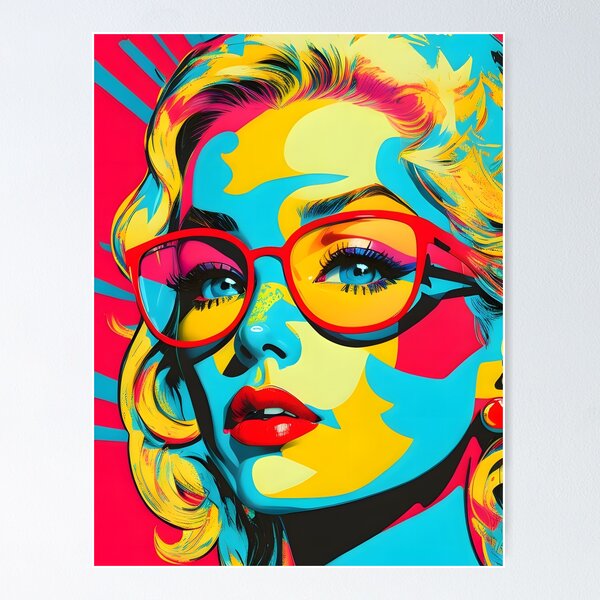 Artikelvorschau, Pop-Art Frau mit Brille | Frauenporträt | Farbenfroh | Stilvoll | Digitale Kunst entworfen und verkauft von RPDesigns91.